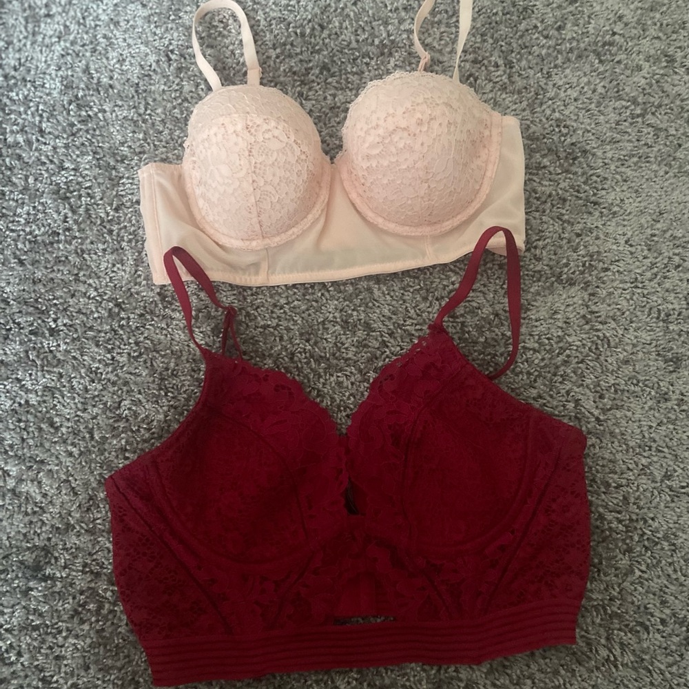 2 PACK - Pink and Red Lacy Bralettes (34B & 36B)